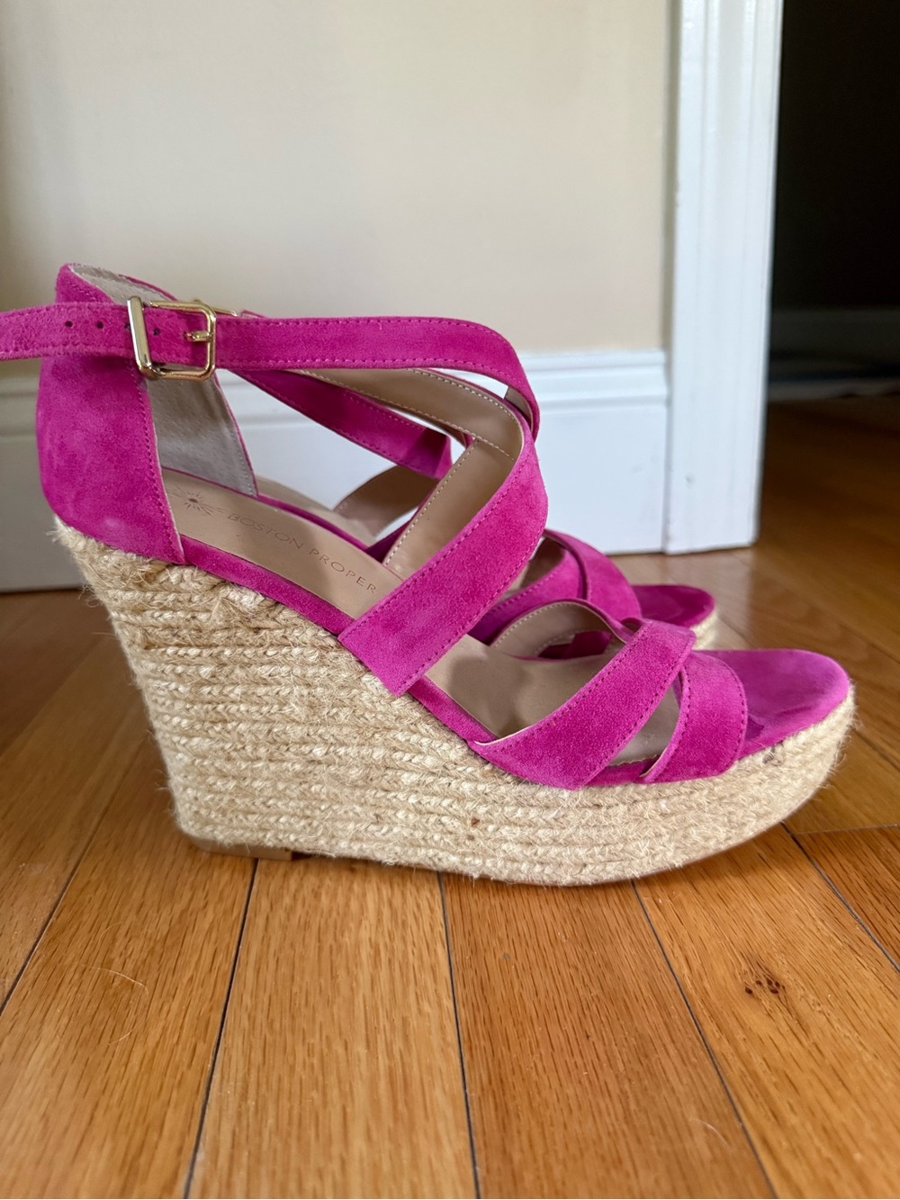 Boston Proper Fuchsia Suede Espadrille Wedge Sandals Size 9